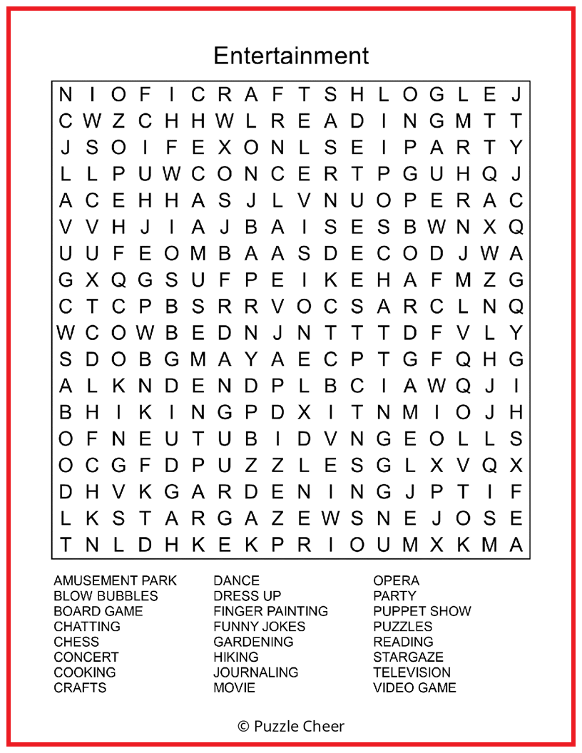 Entertainment Word Search Puzzle - Puzzle Cheer